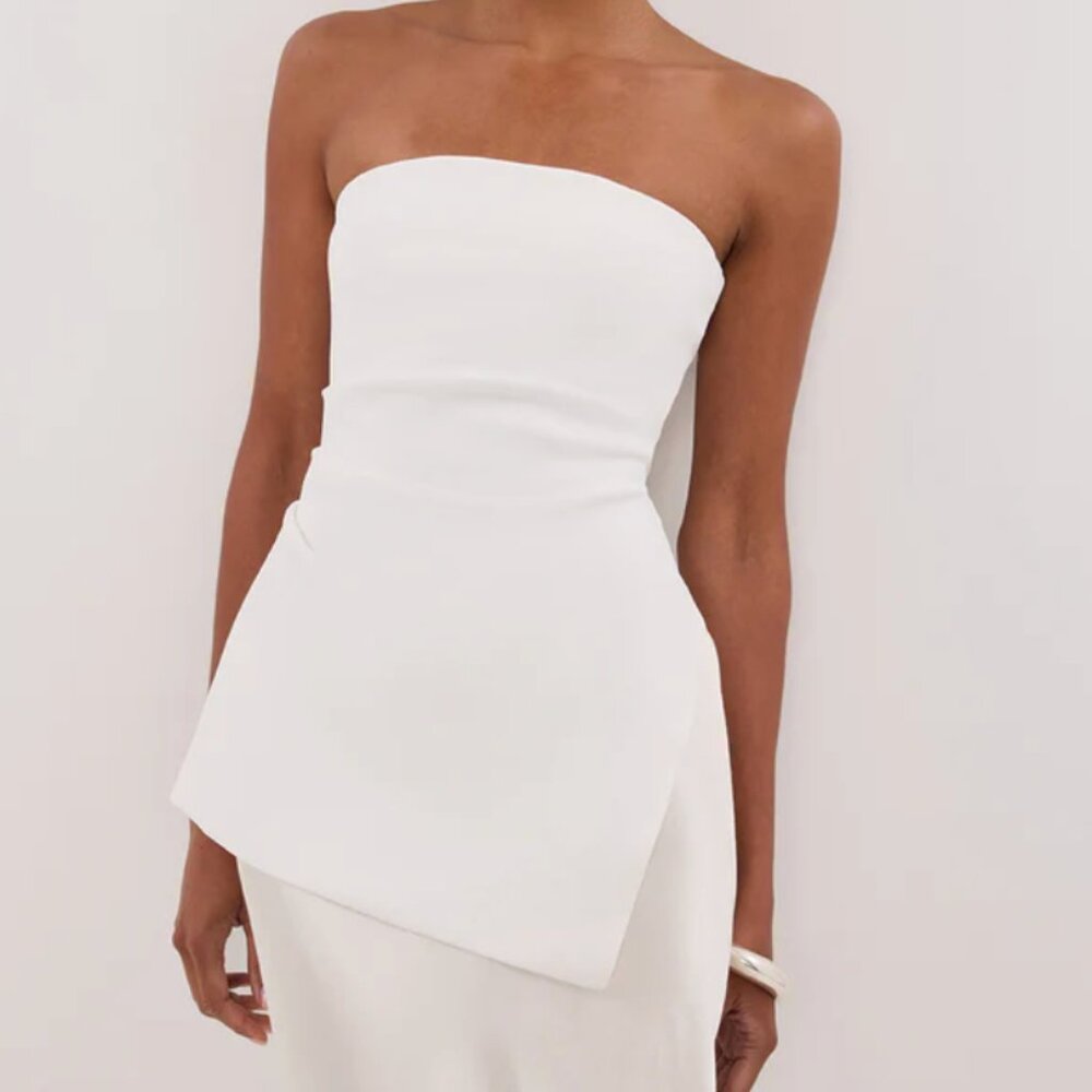 Off White Longline Bandeau Top